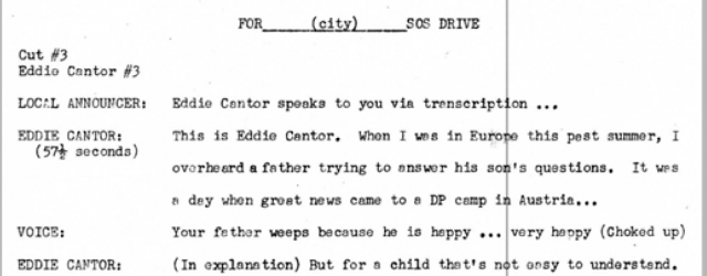 Eddie Cantor SOS Script, JDC Archives